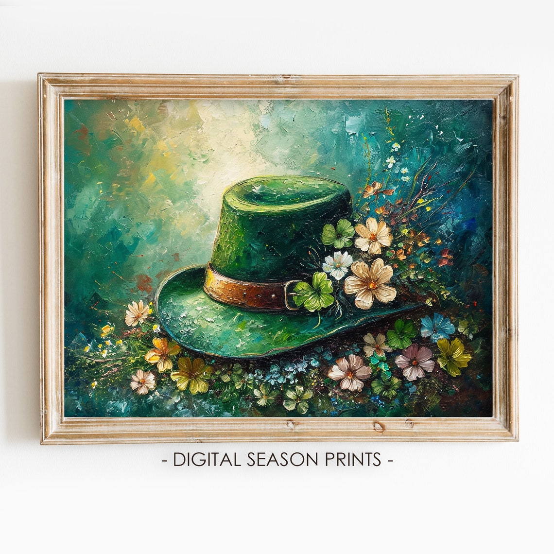 Green Leprechaun Top Hat Shamrock St Patricks Day Oil Painting Print