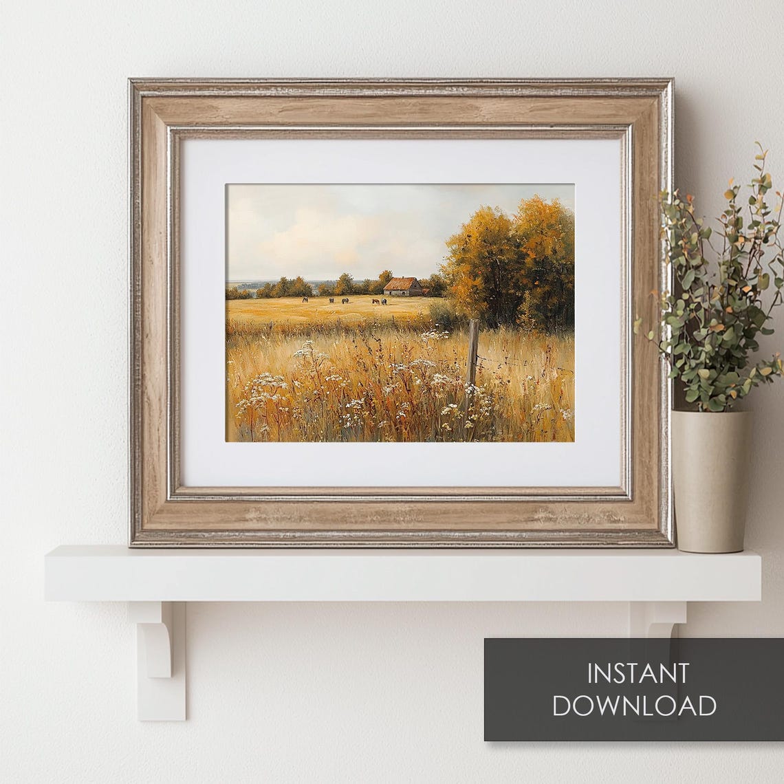 Horses Grazing in Golden Field Autumn Farmhouse Vintage Poster - Image 6