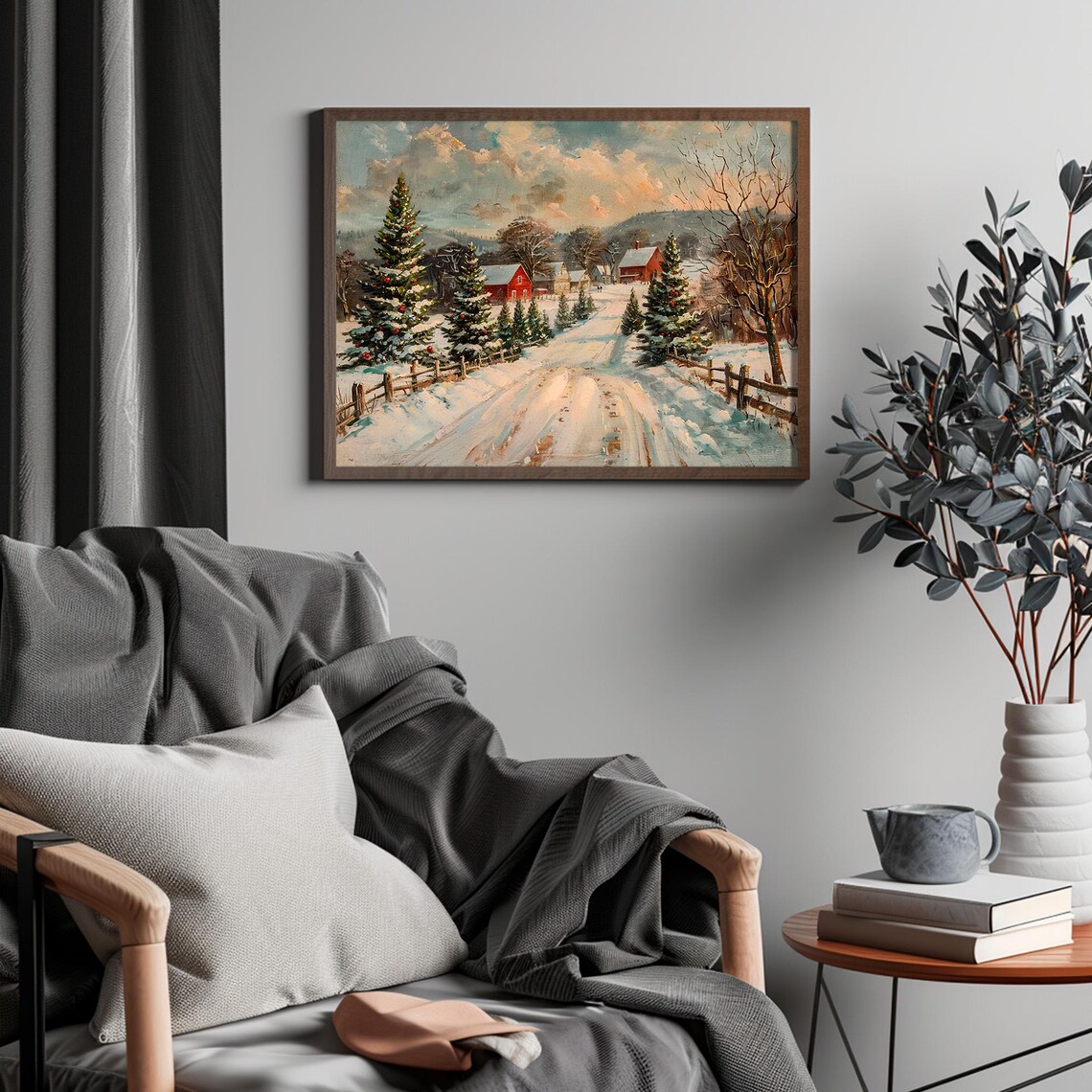 Snowy Christmas Village Vintage Christmas Art Print - Image 6
