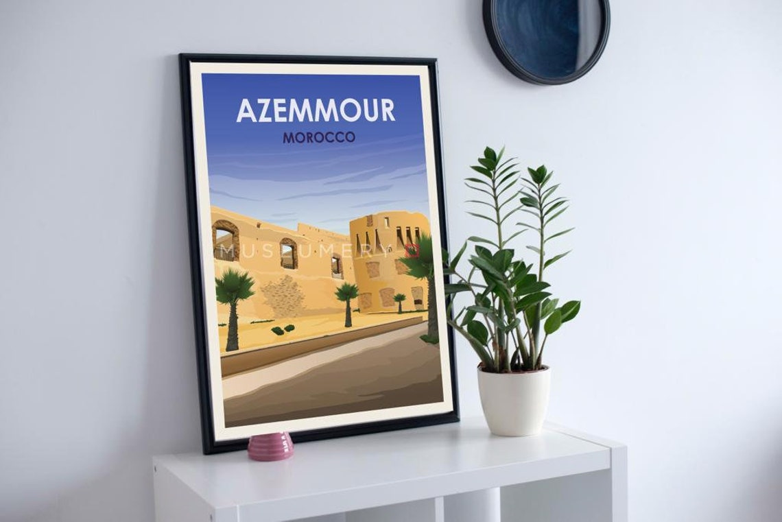 Azemmour Morocco Vintage Travel Poster Daytime Old Town Ruins - Image 2