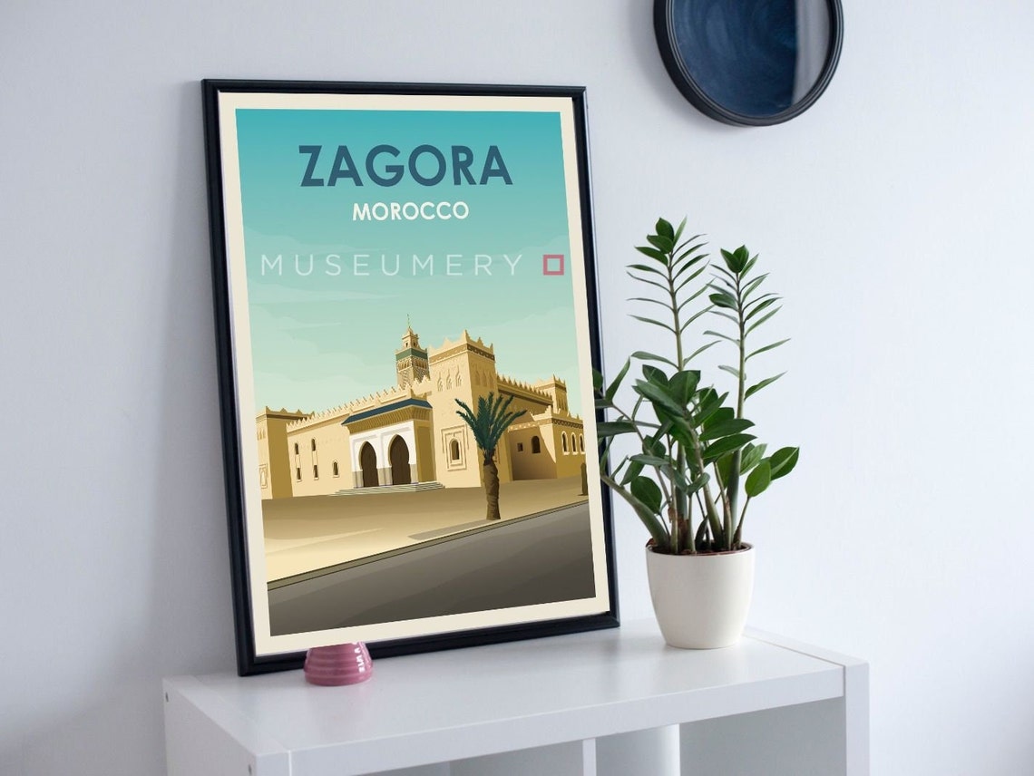 Zagora Morocco Vintage Travel Poster with Kasbah and Palm Tree - Image 2