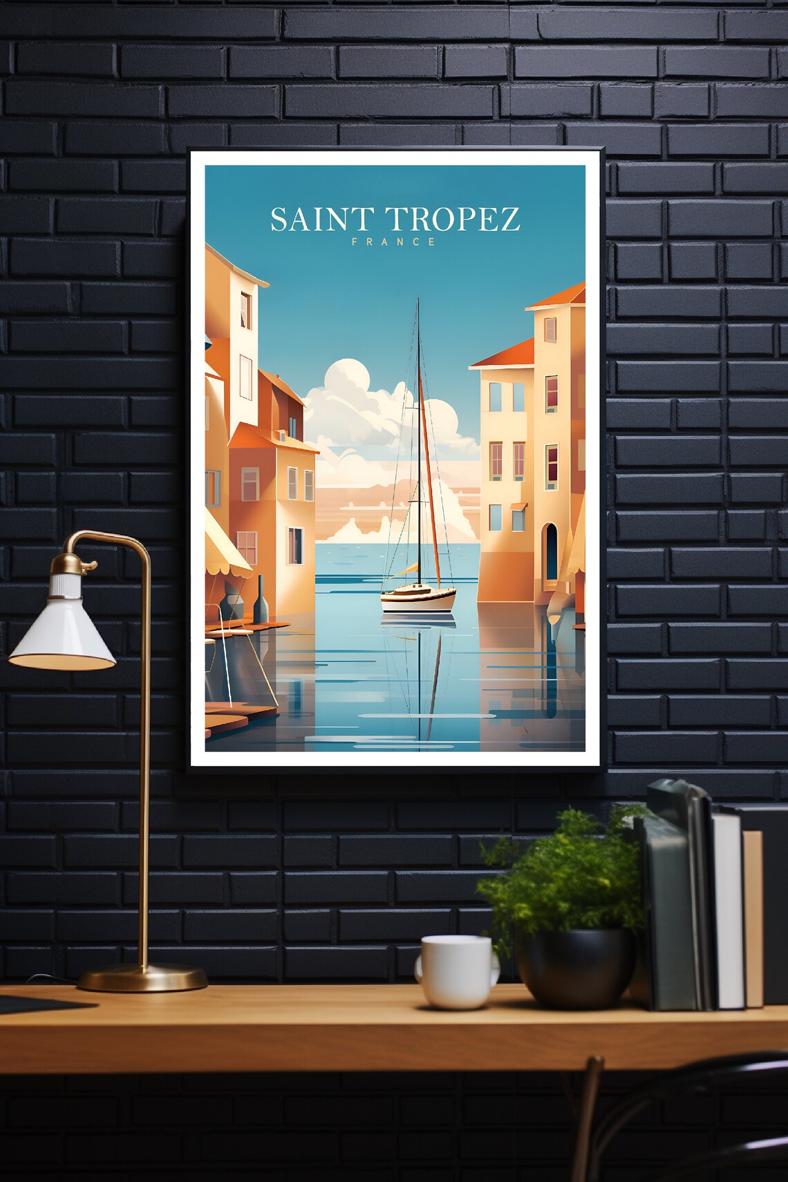 Saint Tropez France Vintage Travel Poster Harbor Sailboat Scene - Image 2