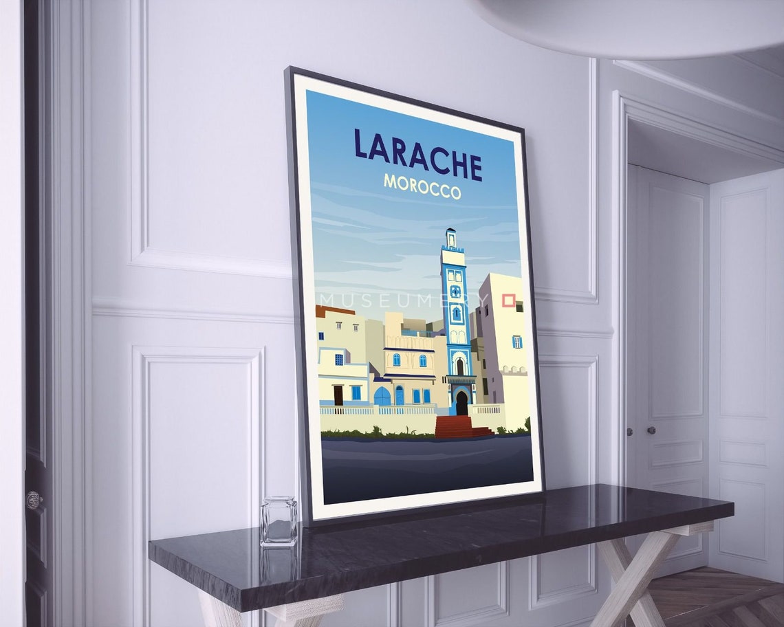 Larache Morocco Blue Minaret Waterfront Vintage Travel Poster - Image 2