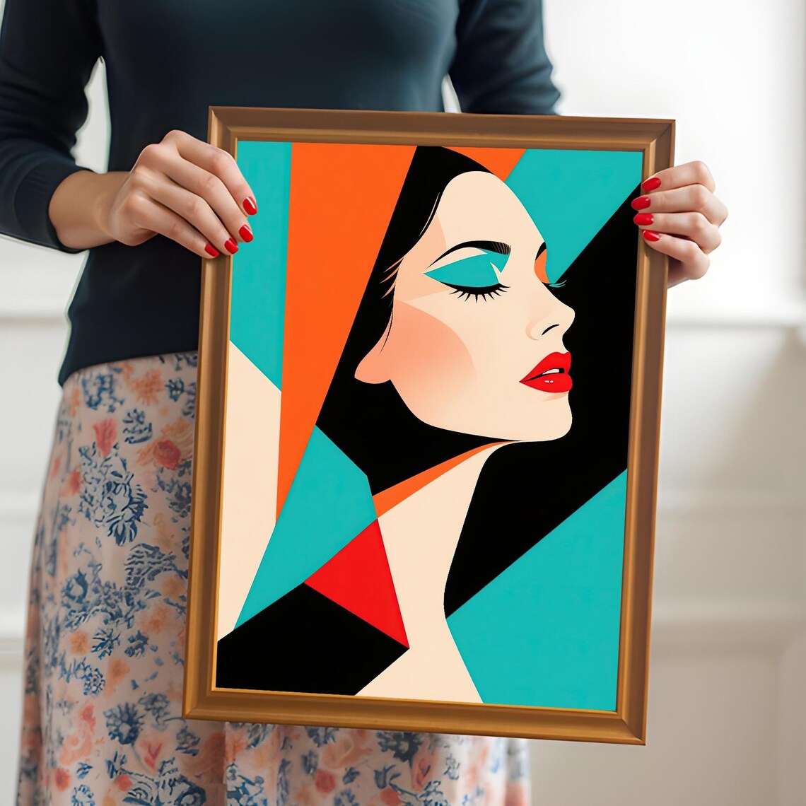 Geometric Abstract Woman Portrait Art Print