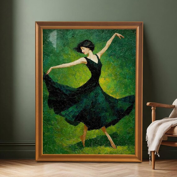 Elegant Dancer Impressionist Painting Print Wood Framed Wall Art Decor