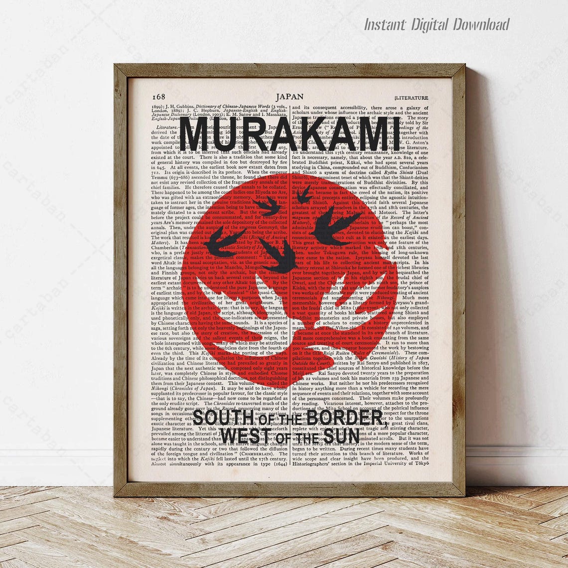 South Of The Border West Of The Sun By Haruki Murakami Instant Wall Art Reading Nook Decor Gifts Print Locally Book Cover Gifts