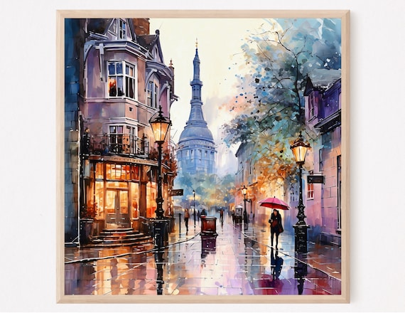 London Watercolor Print Bohemian Cityscape Wall Art