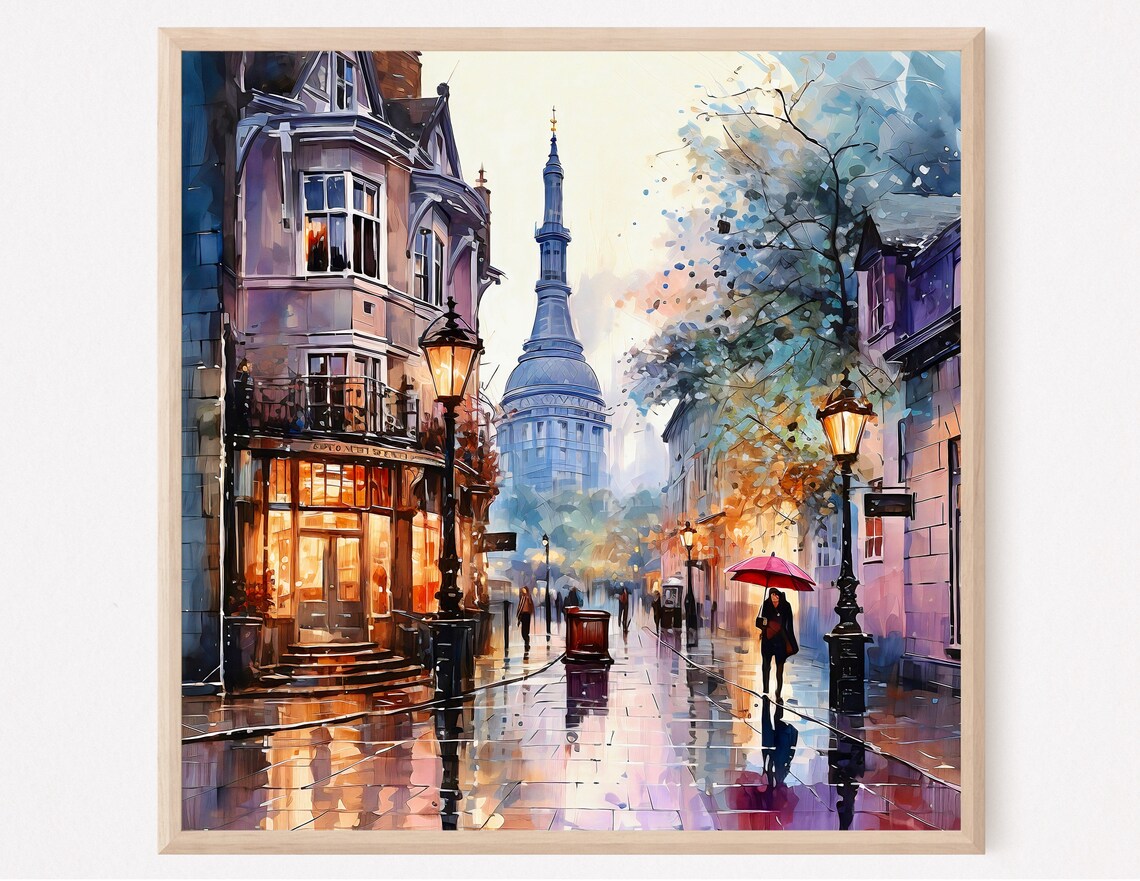 London Watercolor Print Bohemian Cityscape Wall Art