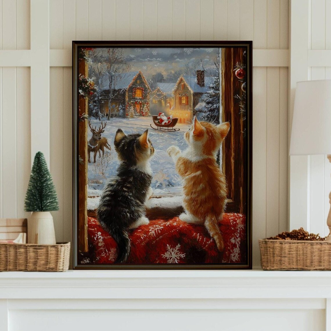 Kittens Watching Santa Claus Christmas Poster