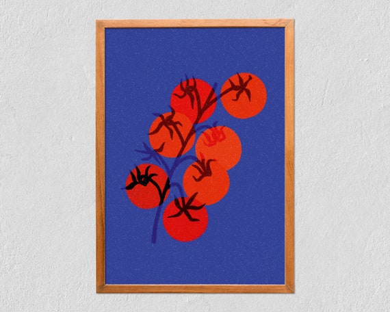 Art Print Tomatoes 21x30 Colorful Tomato Branch Illustrated Food Drawing On Tintoretto Gesso Paper