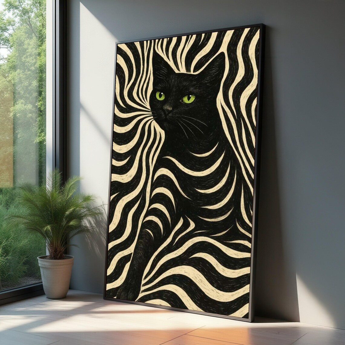 Black Cat With Green Eyes Poster Print, Abstract