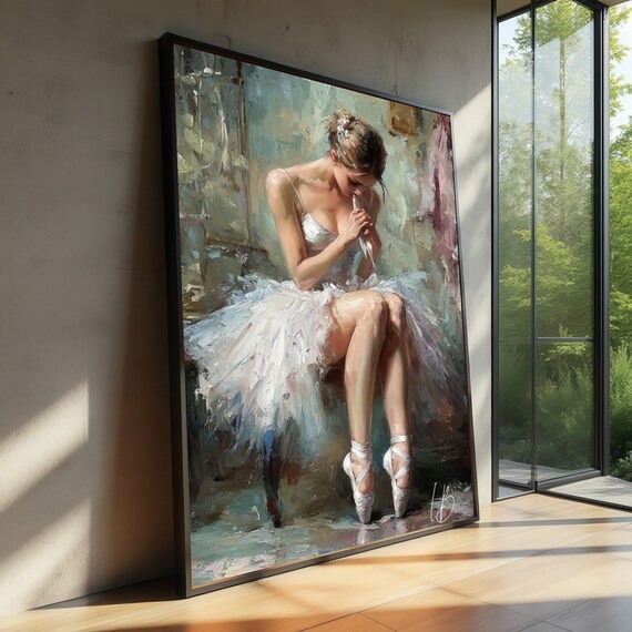 Contemplative Ballerina Portrait Impressionist Ballet Dancer Canvas Elegant Dance Art Classical Home Wall Decor
