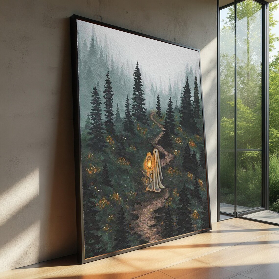 Enchanted Forest Path, Mystical Lantern Glow Poster