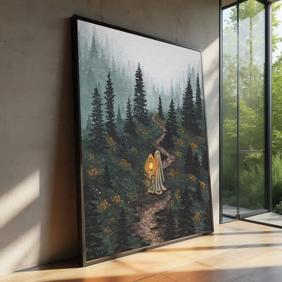 Enchanted Forest Path, Mystical Lantern Glow Poster