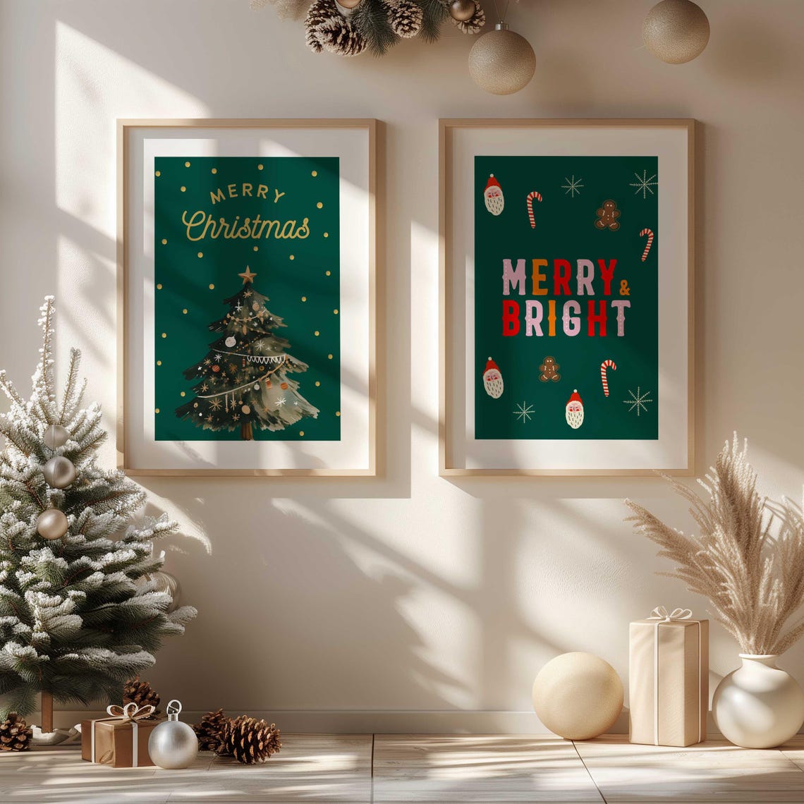 Cute Merry And Bright Colorful Letters Santa Green Holiday Poster - Image 3