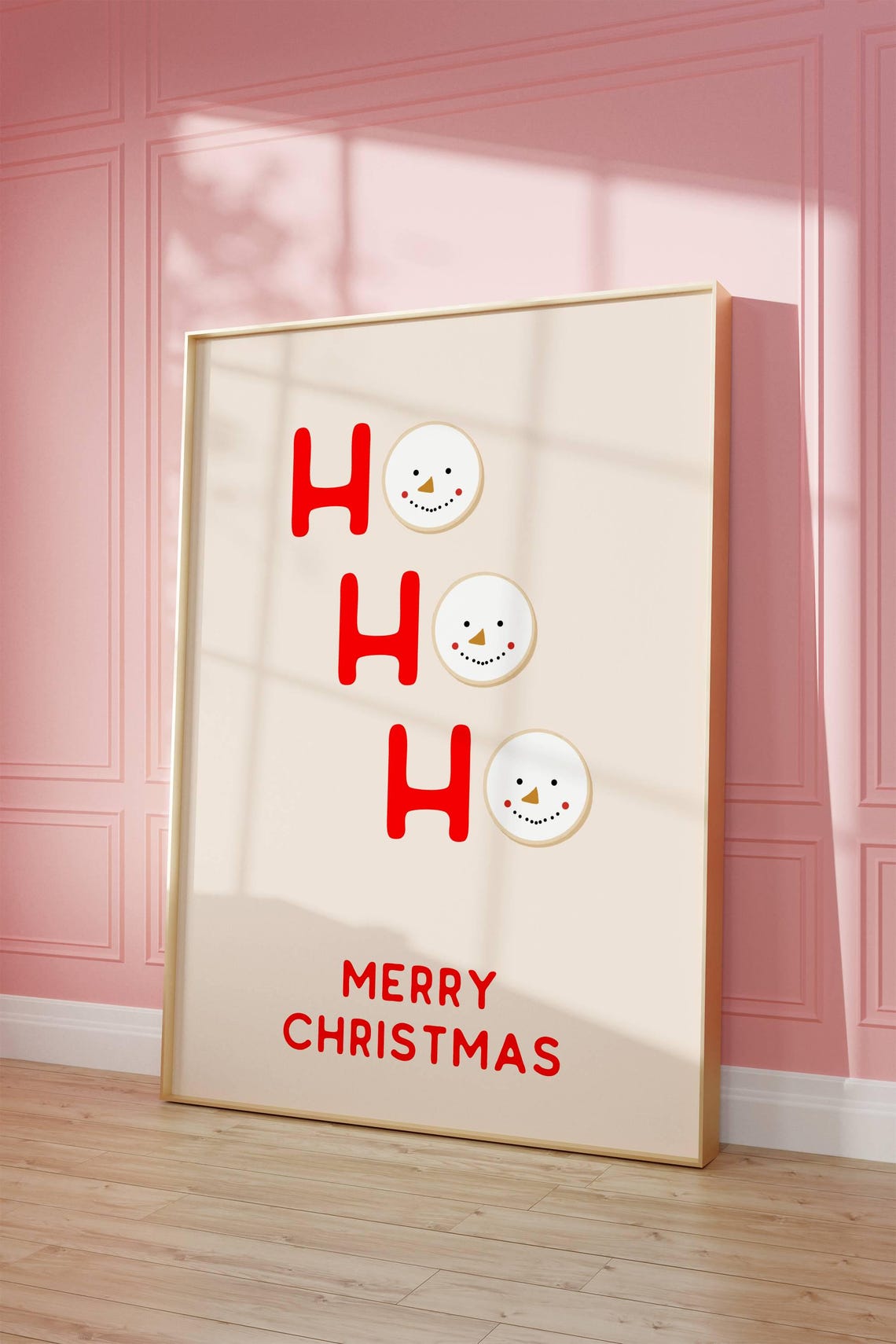 Cute Red Ho Ho Ho Snowman Faces Merry Christmas Quote Poster - Image 3