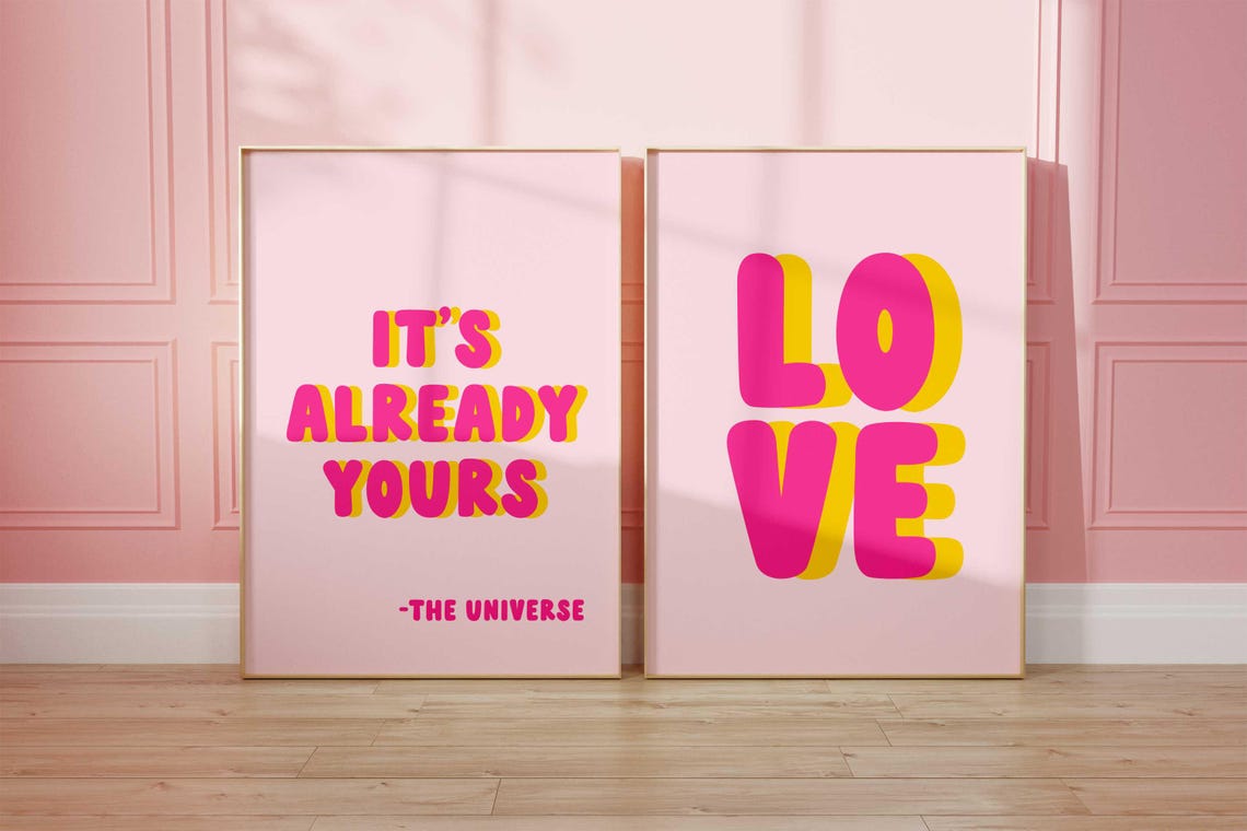 Fun Love Bubble Letters Pink Yellow Retro Pop Typography Poster - Image 3