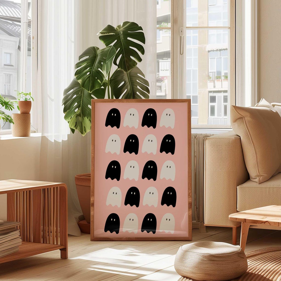 Cute Black And White Ghosts On Pink Halloween Party Wall Poster - Image 2