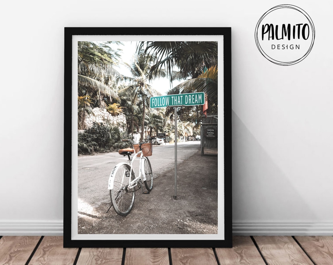 Follow That Dream Bicycle Boho Tropical Art Print