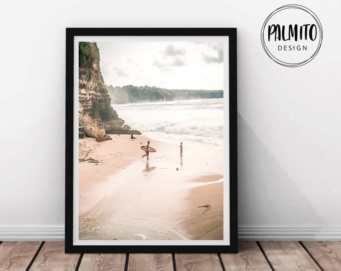 Surfers Beach Walk Ocean Cliff Surf Photography Travel Poster