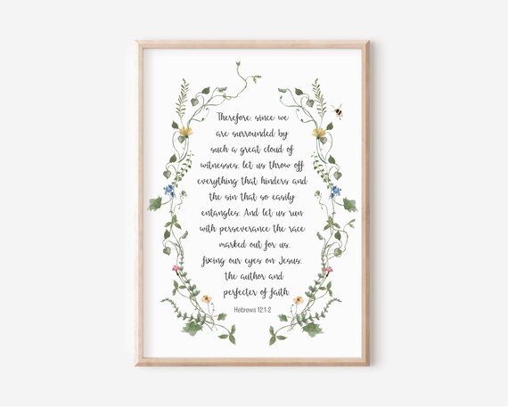 Hebrews 1212 And Let Us Run With Perseverance The Race Marked Out For Bible Verse Wall Art Christian Gift Scripture Watercolor