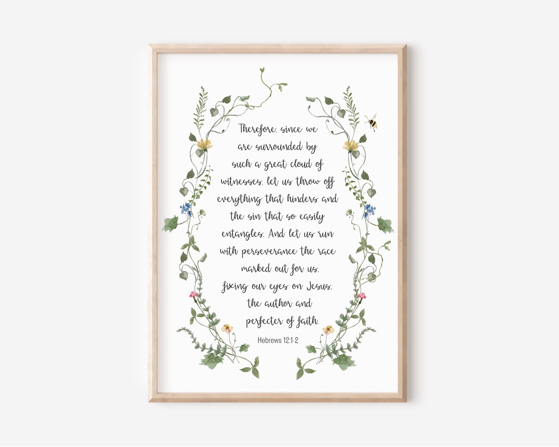Hebrews 1212 And Let Us Run With Perseverance The Race Marked Out For Bible Verse Wall Art Christian Gift Scripture Watercolor