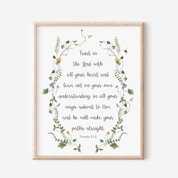 Proverbs 3:5-6 Trust In The Lord Script Floral Vine Botanical Faith Poster