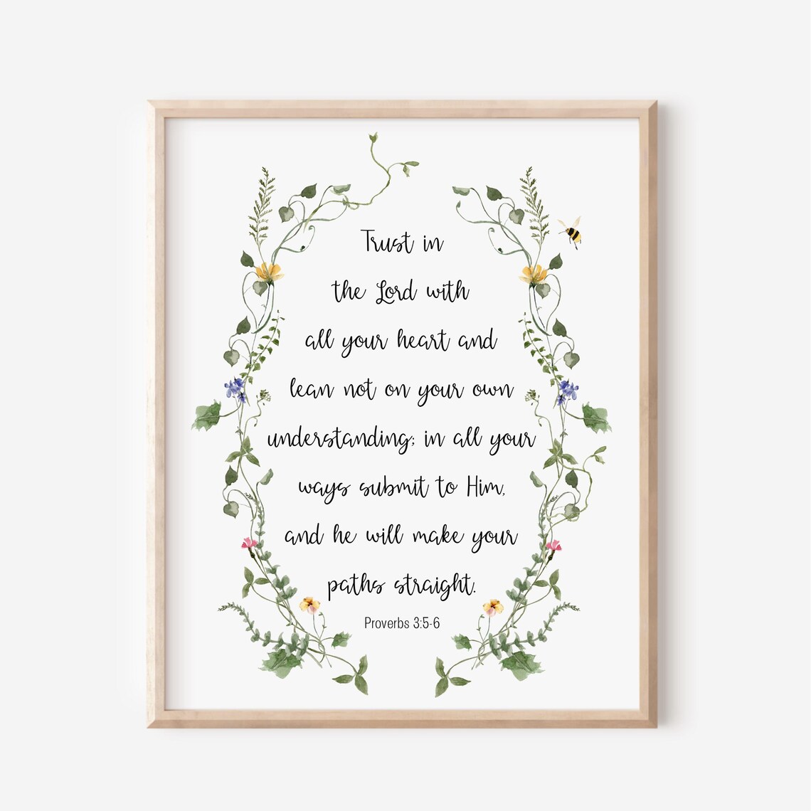 Proverbs 3:5-6 Trust In The Lord Script Floral Vine Botanical Faith Poster