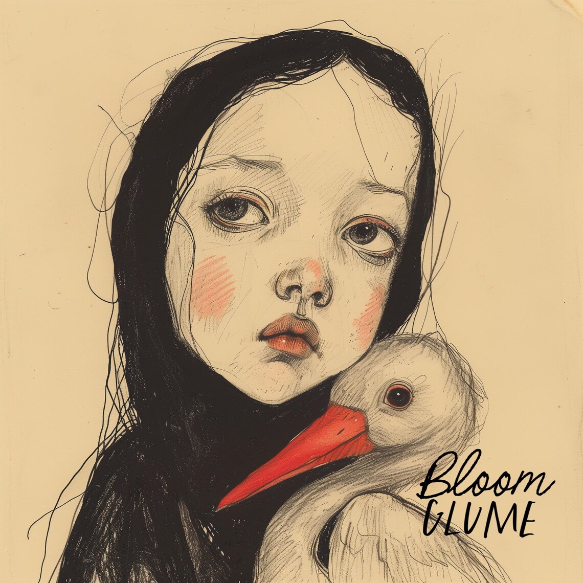 Eloise and Her Stork, Creepy-Cute Storybook Art Print - Image 3