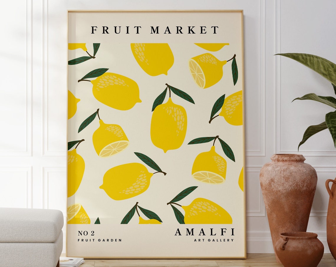 Vintage Lemon Fruit Market No 2 Amalfi Pattern Botanical Art Poster