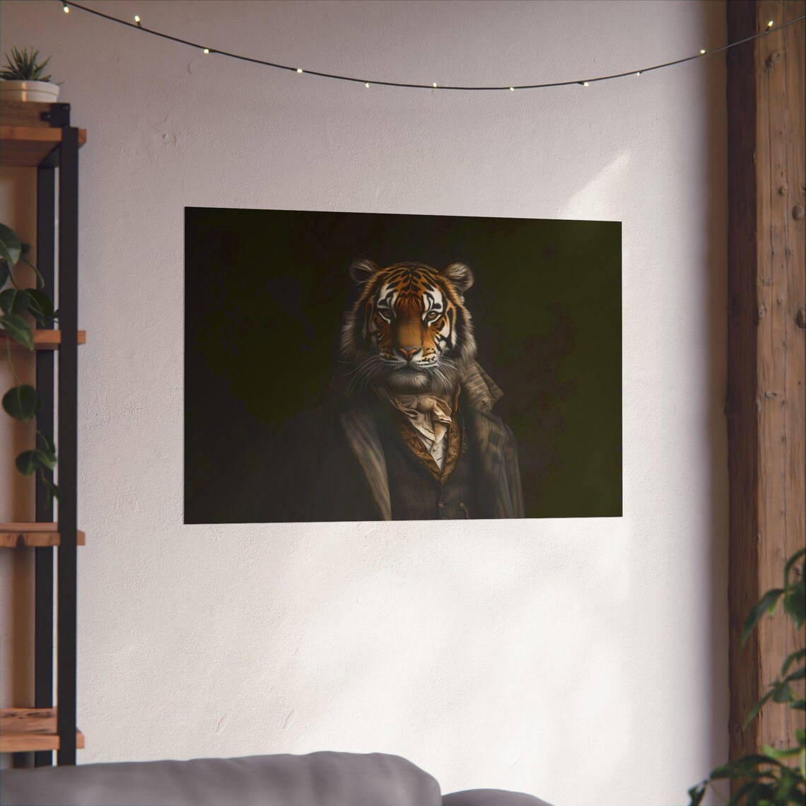 Noble Tiger in Victorian Gentleman Suit Dark Portrait Poster - Image 3