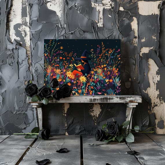 Geometric Witch Book Gothic Modern Painting Halloween Eccentric Wall Print Airbnb Art Wall Decor