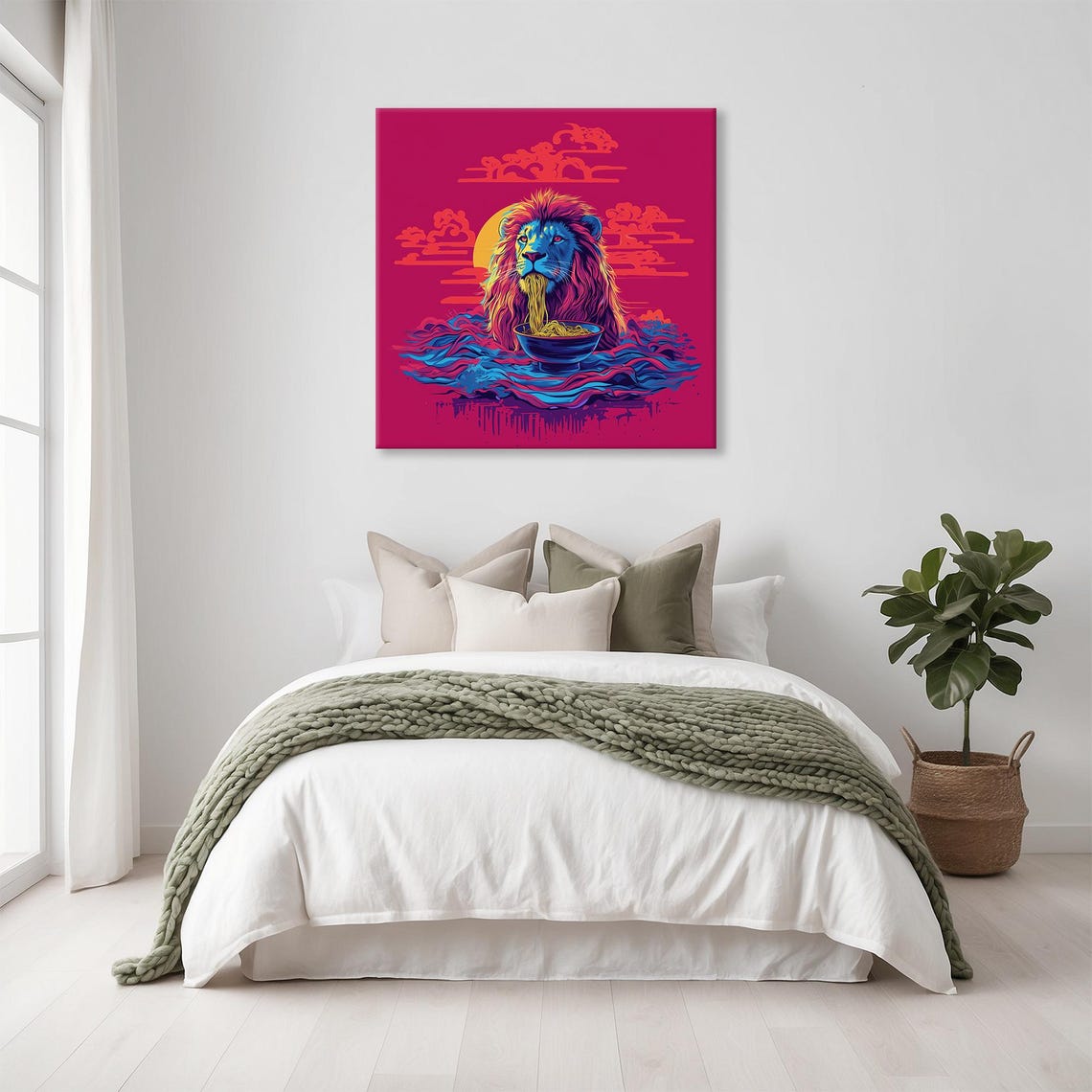 Maximalist Eclectic Lion Ramen Print Bold Altered Animal Portrait Fantasy Fun Colorful Renaissance Rustic Art