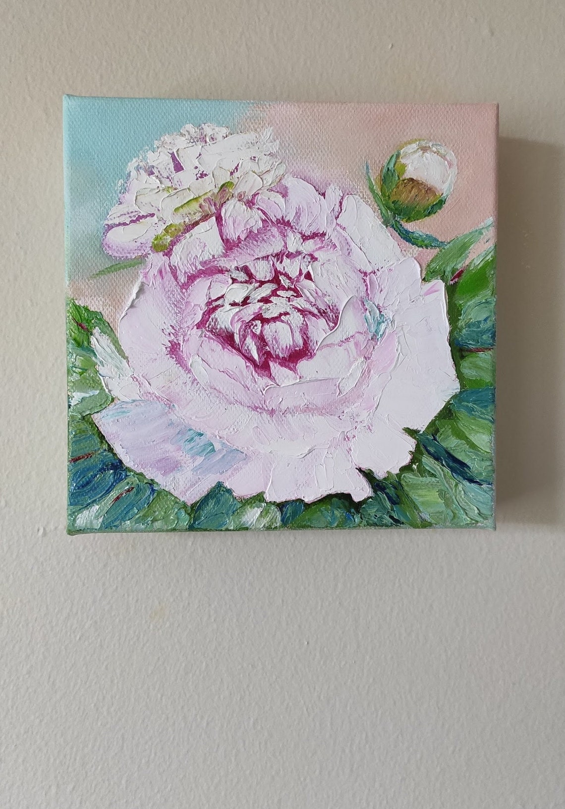 Pink Peony Blossom Close-Up Impasto Flower Bud Floral Wall Art Poster - Image 2