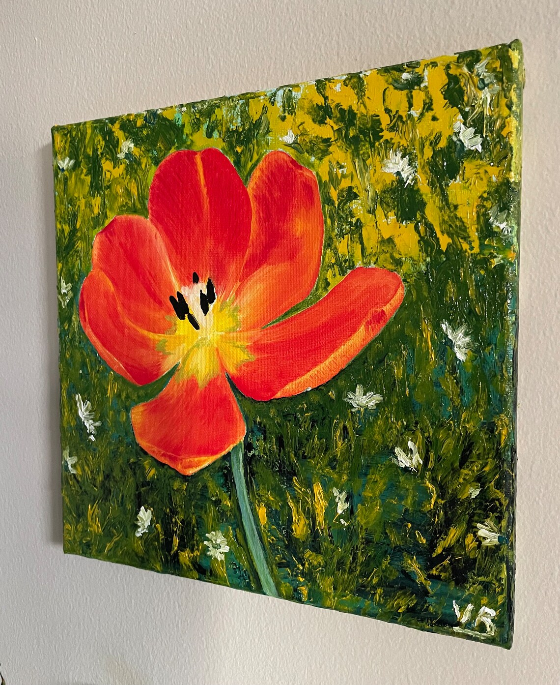 Red Tulip Bloom Close Up Garden Oil Painting Vibrant Floral Wall Art - Image 4