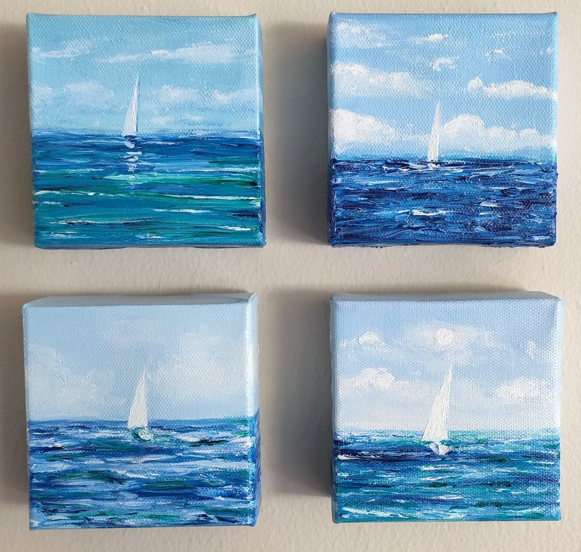 White Sailboat Sailing On Bright Blue Sea White Clouds Summer Poster - Image 3