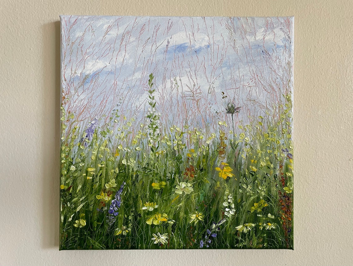 Impressionist Wildflower Meadow With Tall Grasses Blue Sky Art Poster - Image 4