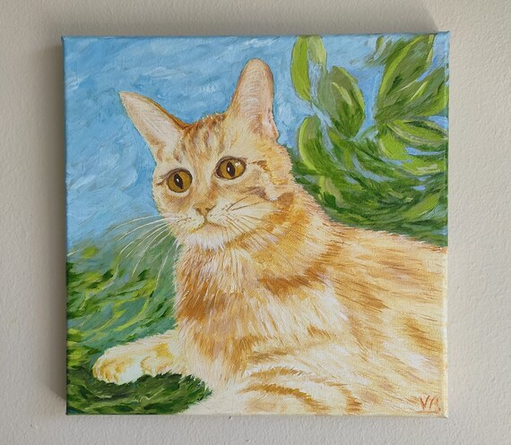Ginger Tabby Cat Portrait Orange Kitten Oil Painting Animal Wall Art
