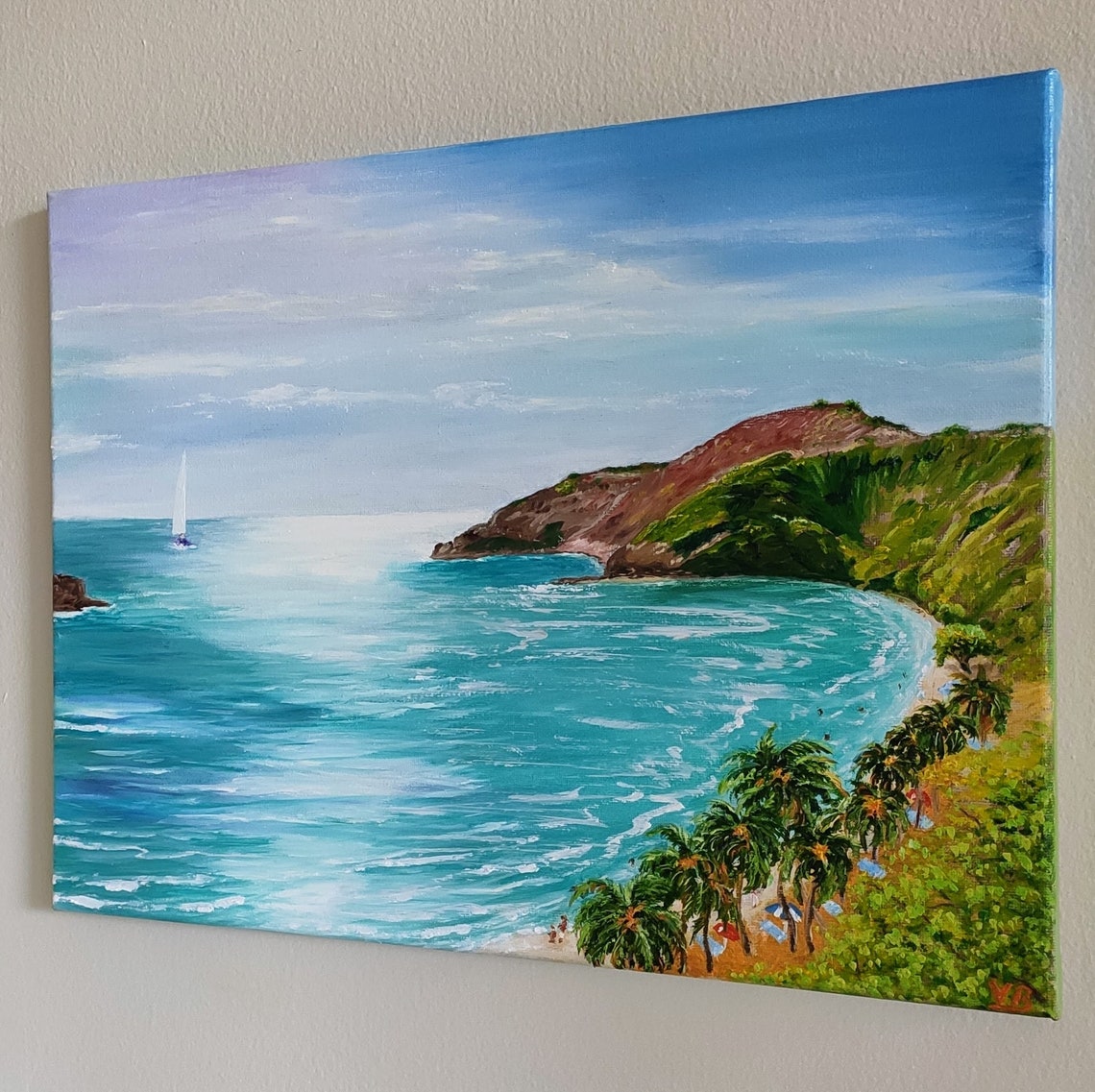 Hawaiian Island Seascape Original Handmade Oil Painting On Hanauma Bay Beach Oahu Painting Nautical Wall Art One Of A Kind Gift - Image 2