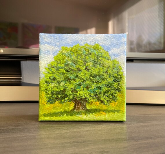 Old Oak Tree In Green Meadow Under Blue Sky Country Landscape Art Poster