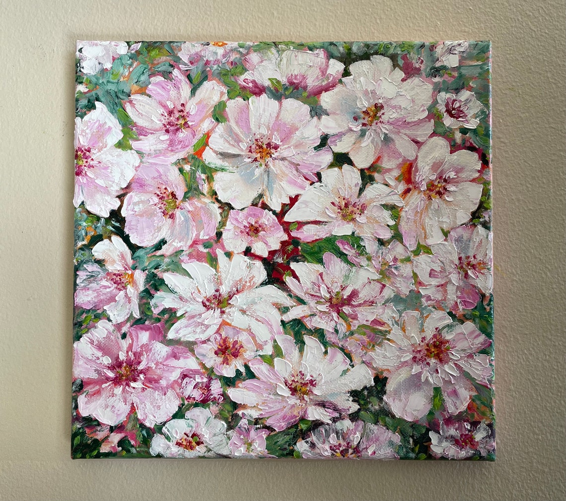 White Pink Spring Blossom Cluster Floral Painting Soft Romantic Poster