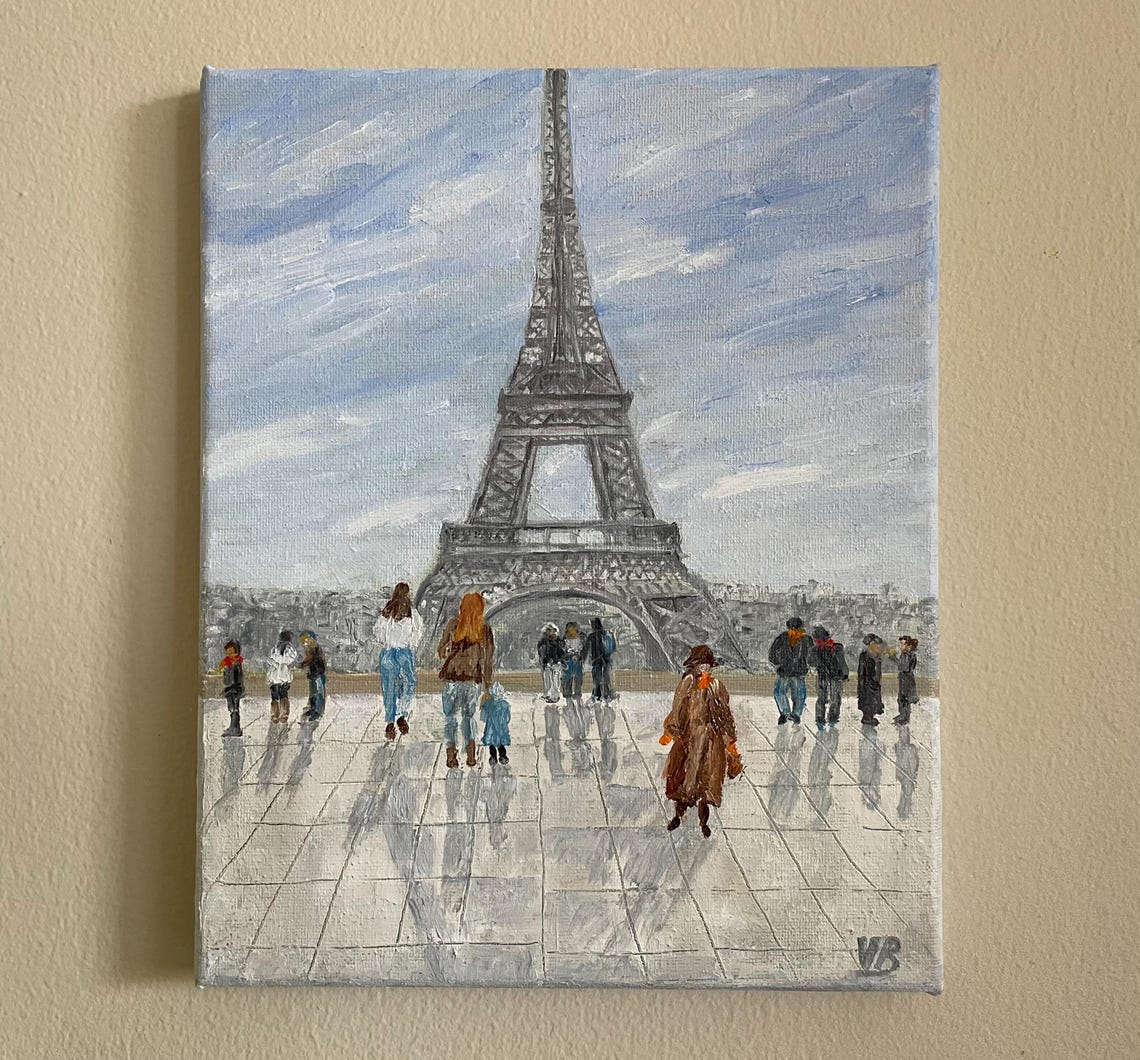 Eiffel Tower Paris Cityscape People Walking Travel Oil Painting Poster - Image 2