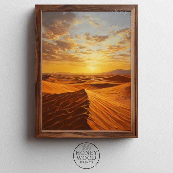 Sahara Desert Landscape Dramatic Sunset Over Rolling Dunes With Golden Sky Warm Earthy Tones Scenic Realistic Art 220