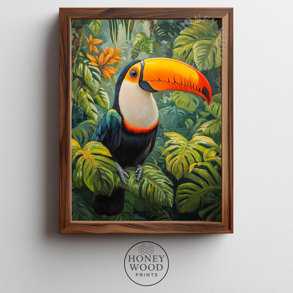 Tropical Toucan In Lush Rainforest Vibrant Wildlife Painting Poster