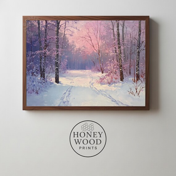 Snowcovered Forest Clearing At Dawn Serene Winter Art Moody Landscape Cozy Decor Painting 23