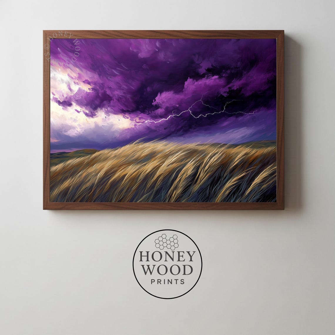 Purple Thunderstorm Lightning Over Golden Hills Dramatic Art Poster