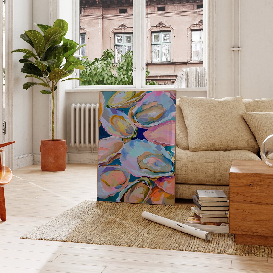 Abstract Colorful Oyster Shell Painting, Beach House Art Print - Image 3