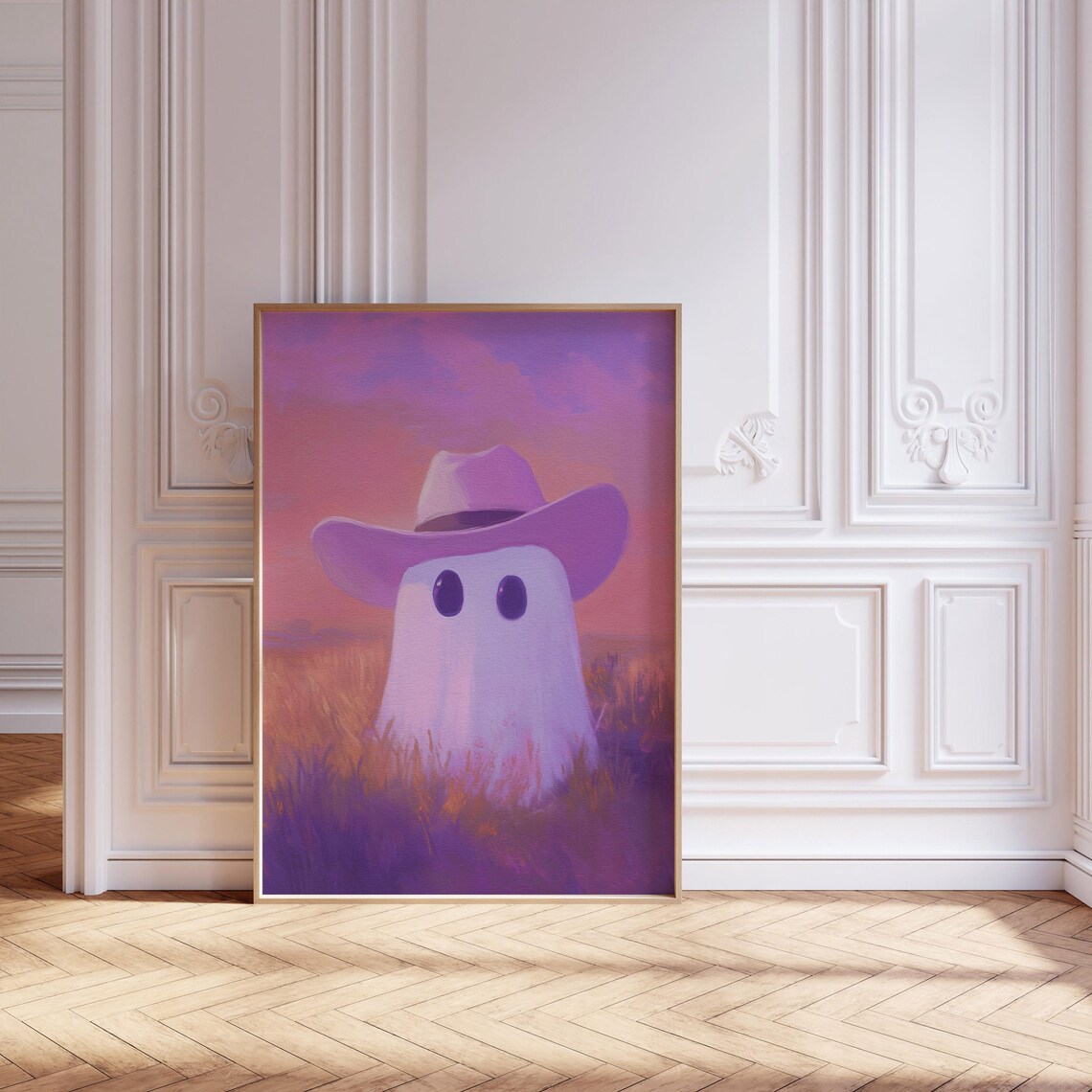 Cowgirl Ghost in a Pink Hat at a Purple Desert Sunset Poster - Image 3