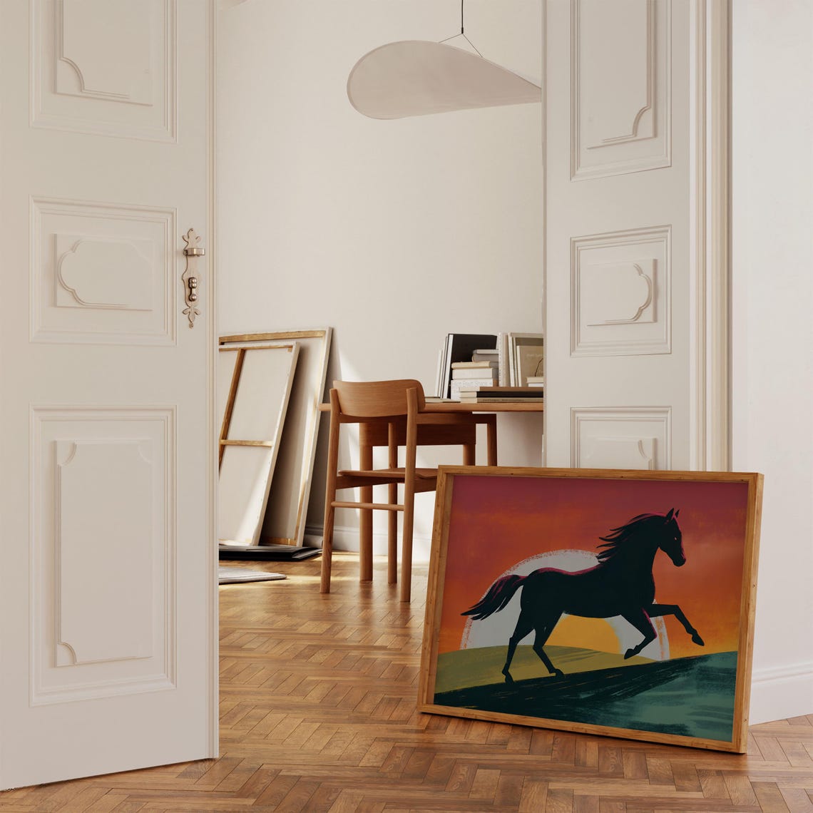 Galloping Horse Silhouette Sunset Orange Sky Western Ranch Wall Poster - Image 4