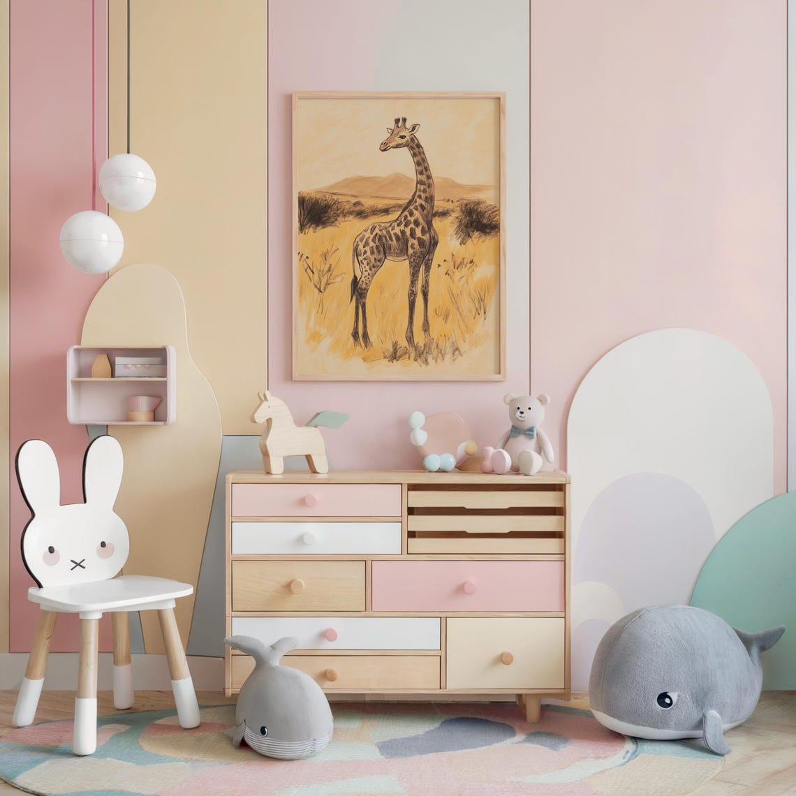 Nursery Giraffe Safari Beige Sketch Kids Room Animal Decor Poster - Image 4